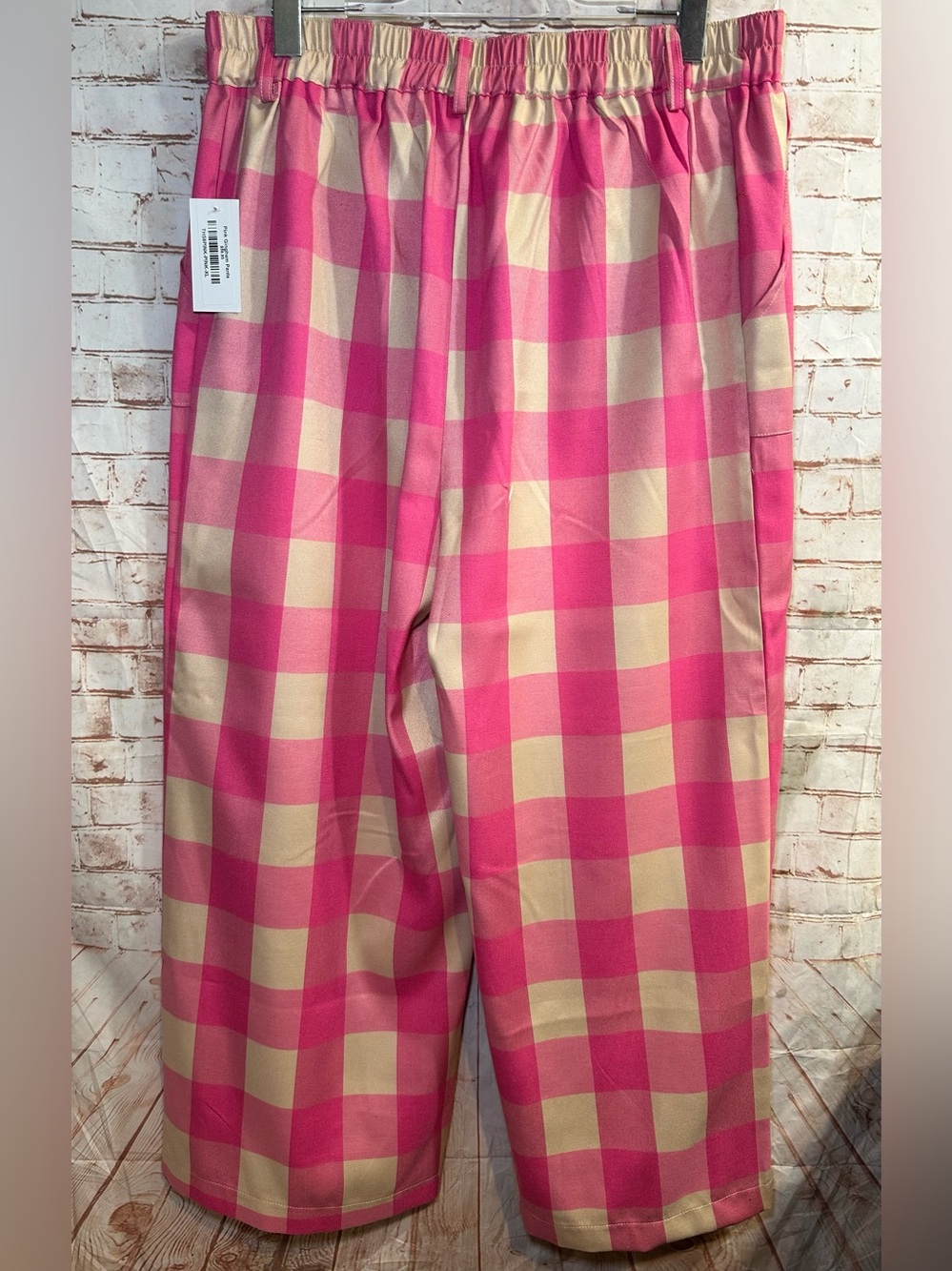 Pink Gingham Cropped Wide Leg Pants and Blazer Set Preppy Barbiecore Size Large - Picture 8 of 10